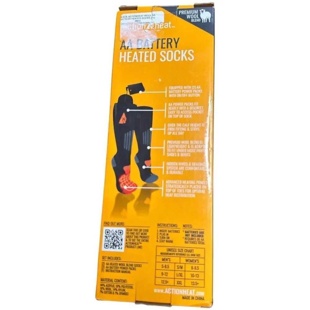 Action Heat Wool Heated Socks Battery Operated Heating Socks Unisex Size L/XL
